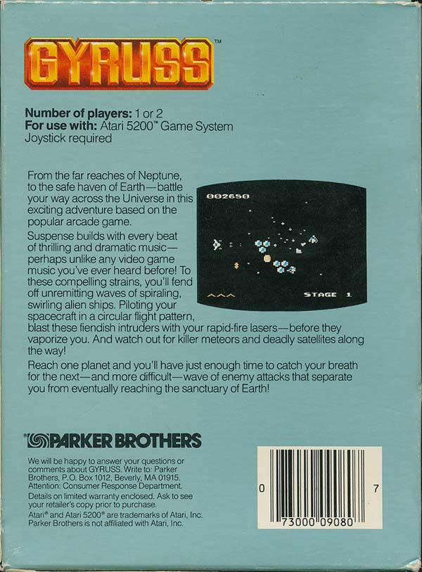 Gyruss (1982) (Parker Bros) Box Scan - Back